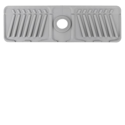 Alfombrilla de silicona para fregadero con drenaje, 45,7 x 14,5 cm, pendiente de 7°, 5 tomas, cocina y baño (gris)