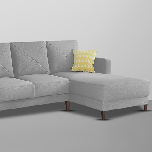Image of Baloney RHS 6 Seater L Shape Sofa Set for Living Room (Grey Fabric) Premium Fabric Sofa