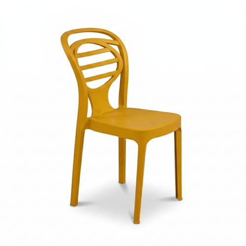 Image of Oaknest Supreme Oak Armless Plastic Dining Chair | Compact & Ergonomic Design for Home, Living Room, Balcony & Outdoor Seating | Color : Royal Yellow, Set of 4