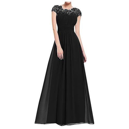 Uillui Womnes Gowns and Evening Dresses for Wedding Guest Fairy Lace Crochet Chiffon Maxi Dresses Formal Evening Party Gowns