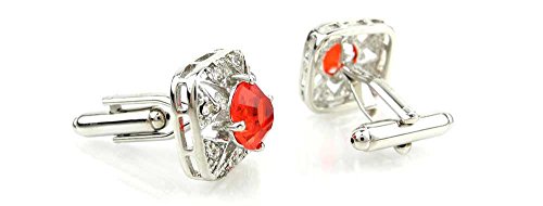 Par de Mancuernillas para Hombre Plata con Cristal Rojo miniatura 2
