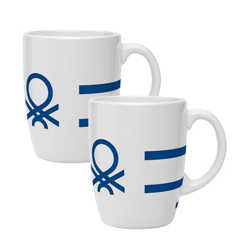 Set de 2 Tazas de 350ml de Porcelana con logo Azul de Benetton Set de 2 Tazas de 350ml de Porcelana con logo Azul de Benetton