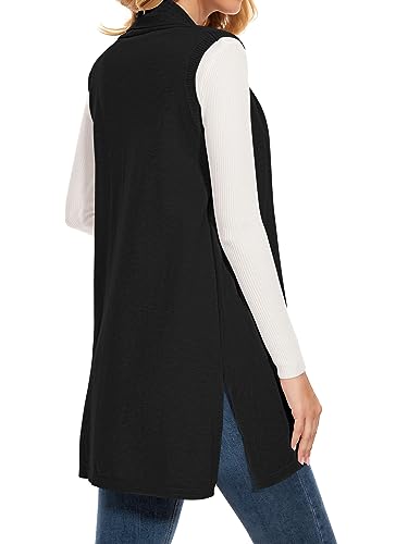 Women's Long Knit Cardigans Ribbed Sleeveless Sweater Casual Outwear Open Front Draped Duster Vest4