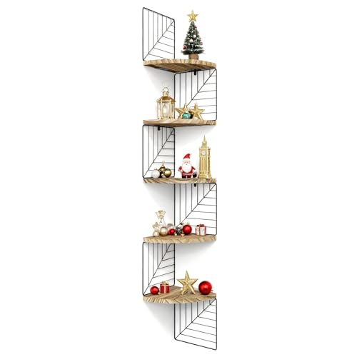 Love-KANKEI Corner Shelf Wall Mount of 5 Tier Rustic Wood