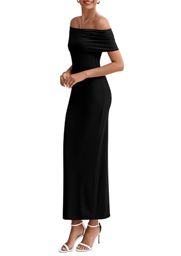 PRETTYGARDEN Women's Off The Shoulder Maxi Dresses 2025 Summer Formal Elegant Cocktail Party Wedding Guest Long Dress4