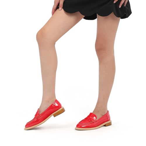 Image of JUSTDANNI Loafers for Women Slip On Shoes with Round Toe 1.2-Inch Low Chunky Block Heel Patent Comfortable Casual Dress Pump Shoes for Wedding Party Work Shopping Dating