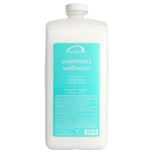 Malibu C Swimmers Wellness Hair Conditioner for Women Men & Kids - Moisturizing Swim Conditioner to Restore Shine Affected by Pool Chlorine & Ocean Salt Water - Protein Rich Hair Care (64oz)