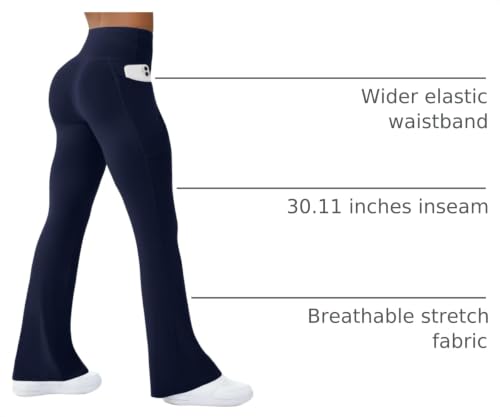 Image of COPYLEAF Womens Yoga Pants with Pockets High Waisted Flare Leggings Bell Bottom Yoga Dress Pants Seamless Bootcut Pants