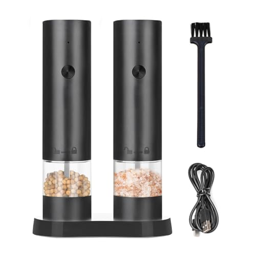 Sxmrmnx Juego de molinillo eléctrico de sal y pimienta automático, grosor ajustable para cocina y barbacoa, salero y pimentero