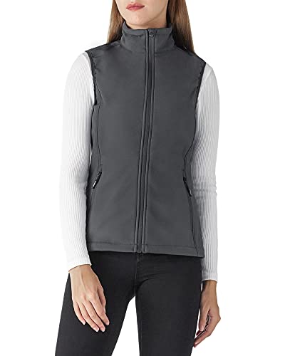 Outdoor Ventures Softshell Weste Damen Ärmellose Jacke Laufweste Leicht Winddicht Warm Fleeceweste Stehkragen Sport Golf Weste mit 4 Taschen für Wandern Camping Dunkelgrau 3XL