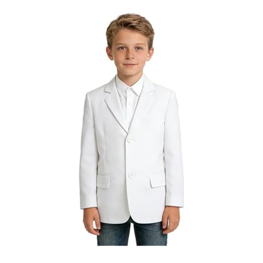 YANLU Meninos Blazer Masculino, Jaqueta Branca, Corte Slim, Casual, Uniforme Escolar, Casaco Esportivo, Traje Para Porta-Alianças, Tamanho 14