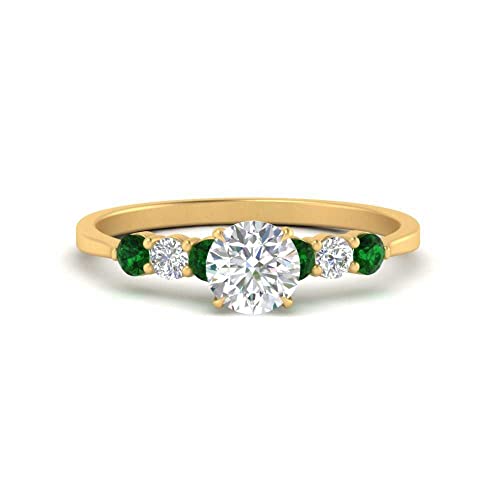 Image of Choose Your Gemstone Round Accented Diamond CZ Ring Yellow Gold Plated Round Shape Side Stone Engagement Rings Matching Jewelry Wedding Jewelry Easy to Wear Gifts US Size 4 to 12