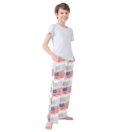 Boys' Pants USA Flag Long Bottoms Jogger Pants Elastic Waist Trousers with Pockets S-XL4