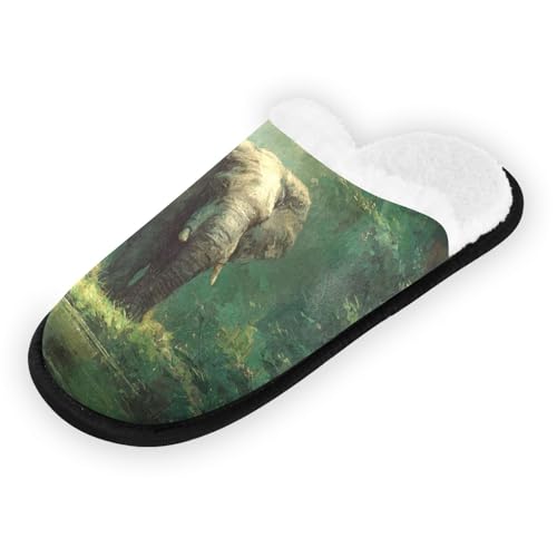 Elephant Cartoon Green Forest Slippers For Women Men Soft Memory Foam Non-Slip Animal Winter Indoor House Shoes Travel Slipper2