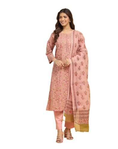 Image of Fabnu by Fabindia Women's Cotton Printed Kurta Pant Dupatta Set