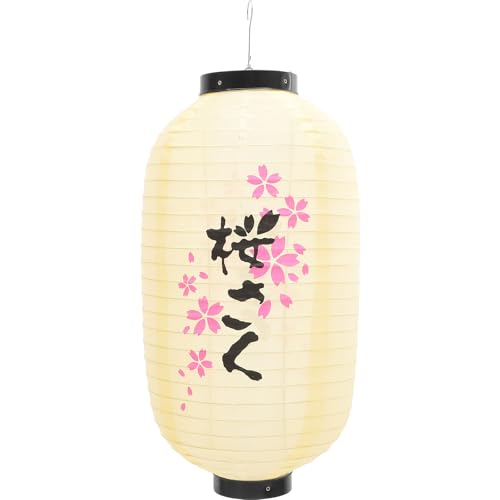 SEWACC Farol Japonés de Flor de Cerezo Beige 25X48 CM para Decoración de Restaurantes Sushi Fiestas y Exteriores Linterna Colgante Decorativa Tradicional Japonesa