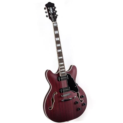 Guitare électrique à corps semi creux 6 cordes touche palissandre finition mate