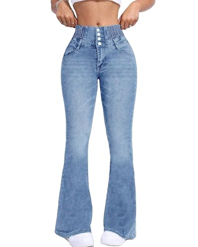 KKSONG Women's High Waisted Flare Jeans Wide Leg Bell Bottoms Stretchy Denim Pants - Button Fly...