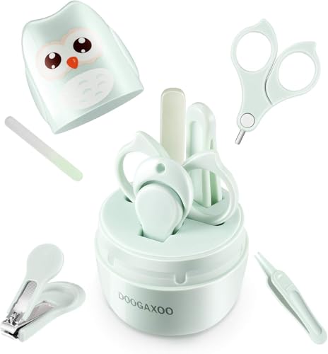 Baby Nail Clippers 4-in-1 Safe Baby Nail Kit with Cute Case Nail Clipper Scissors Tweezers Nail File Set for Newborn Infant Toddler and Kids-Owl Green