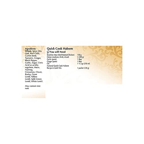 National Foods Quick Cook Haleem Spice & Lentil Mix 11.92 Oz (338G) | Traditional Curry Spice Powder | Essential South Asian Dish | Easy Prepare Lentil & Meat Stew Seasoning Food | Box Pack #TOP2