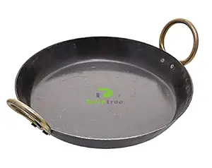 DAINTREE Heavy Base Iron Flat Bottom Tavi Kadai Fry Pan for Jalebi Dal Tadka Traditional Loha Karahi Cooking Kadhai with Handle Handcrafted Lokhand Tai for Kitchen (13 Inch)