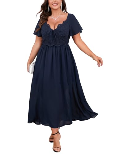 Image of EYWOL Women's Plus Size Formal Dress Lace Chiffon Maxi Dress,Open Back Cocktail Dress for Wedding Guest,Party,Gala Events