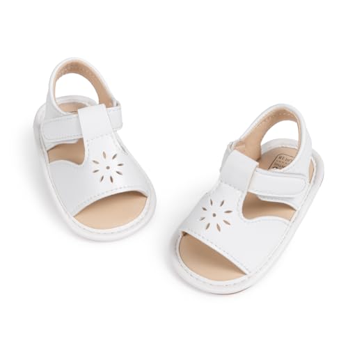 Image of Meckior Baby Toddler Infant Girls PU Leather Soft Open Toe Summer Sandals Flower Princess Flat Shoes
