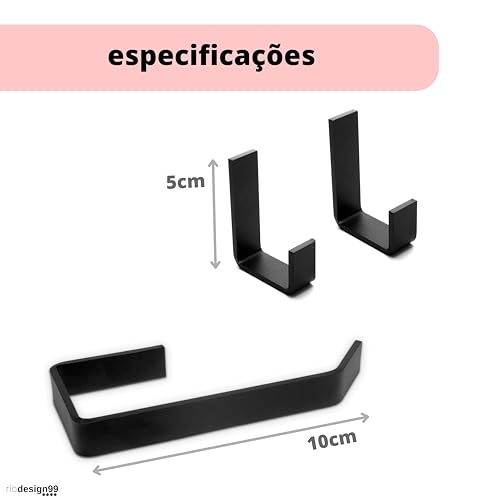 Kit Acessórios Para Banheiro Peças Quadrado Preto Fosco Alumínio Porta Toalha