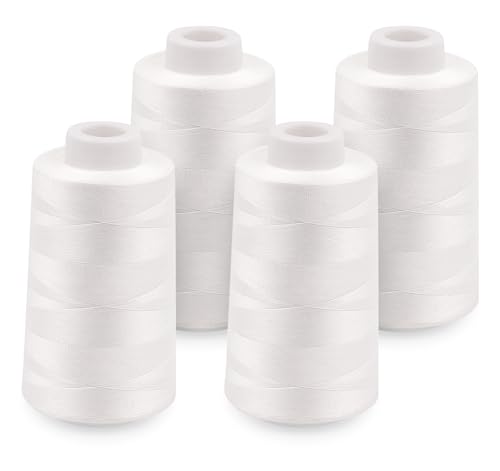 StiVerse Serger Thread Cones 4 Pack of 3000 Yards Each, All Purpose White Sewing Thread, Polyester Thread 40S/2 White Thread for Sewing Serger&Overlock, Quilting, Piecing, Sewing Machine