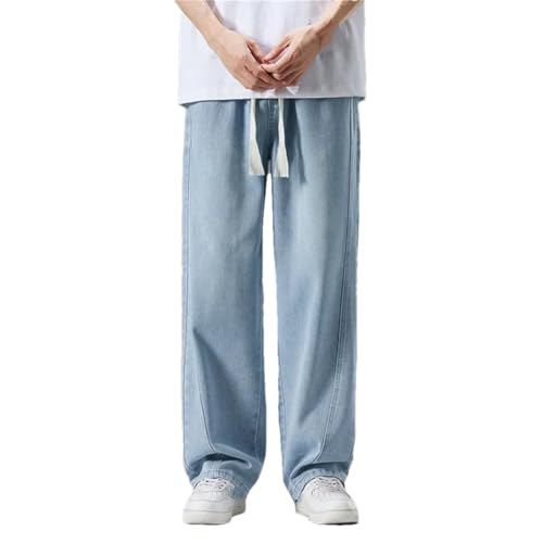 Men's Solid Cotton Mid-Waist Casual Jeans, Stretch Solid Color Retro Wide-Leg Pants