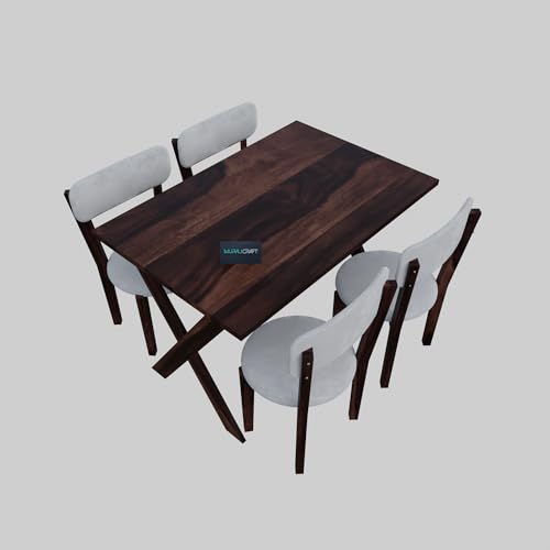 Image of MURALICRAFT Sheesham Wood 45 Inch Dining Table 4 Seater | Four Seater Dinning Table Set with 4 Upholstered Dining Chairs | Table: Criss Cross Design | Chair: Premium Round Edge | Rosewood, Walnut