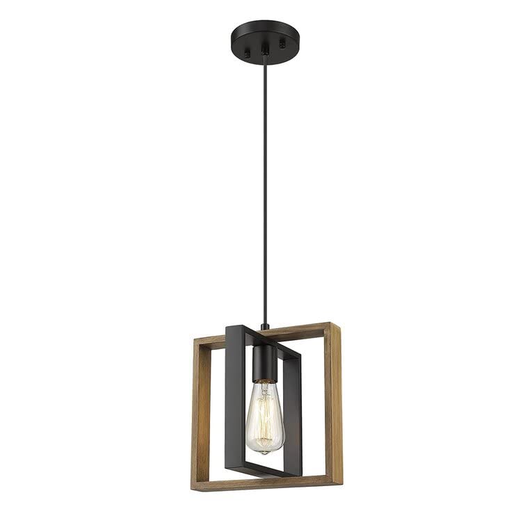 Lustre de salle à manger industriel en bois et fer forgé pour îlot de cuisine