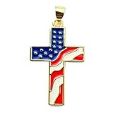 LKBEADS Colgante de cruz patriótica | Fabricado en acero inoxidable | Chapado en oro, 29 x 18 mm | Joyería cristiana, dije de Jesús | LK_CHP_0194_w