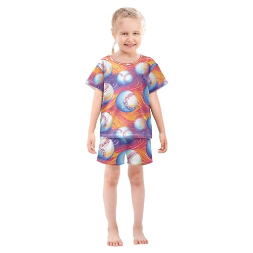 ALAZA Cute Baseball Abstract Stylish Pajamas Set Short Sleeve Cotton Sleepwear Summer Pjs 2 Piece 5-14Y3