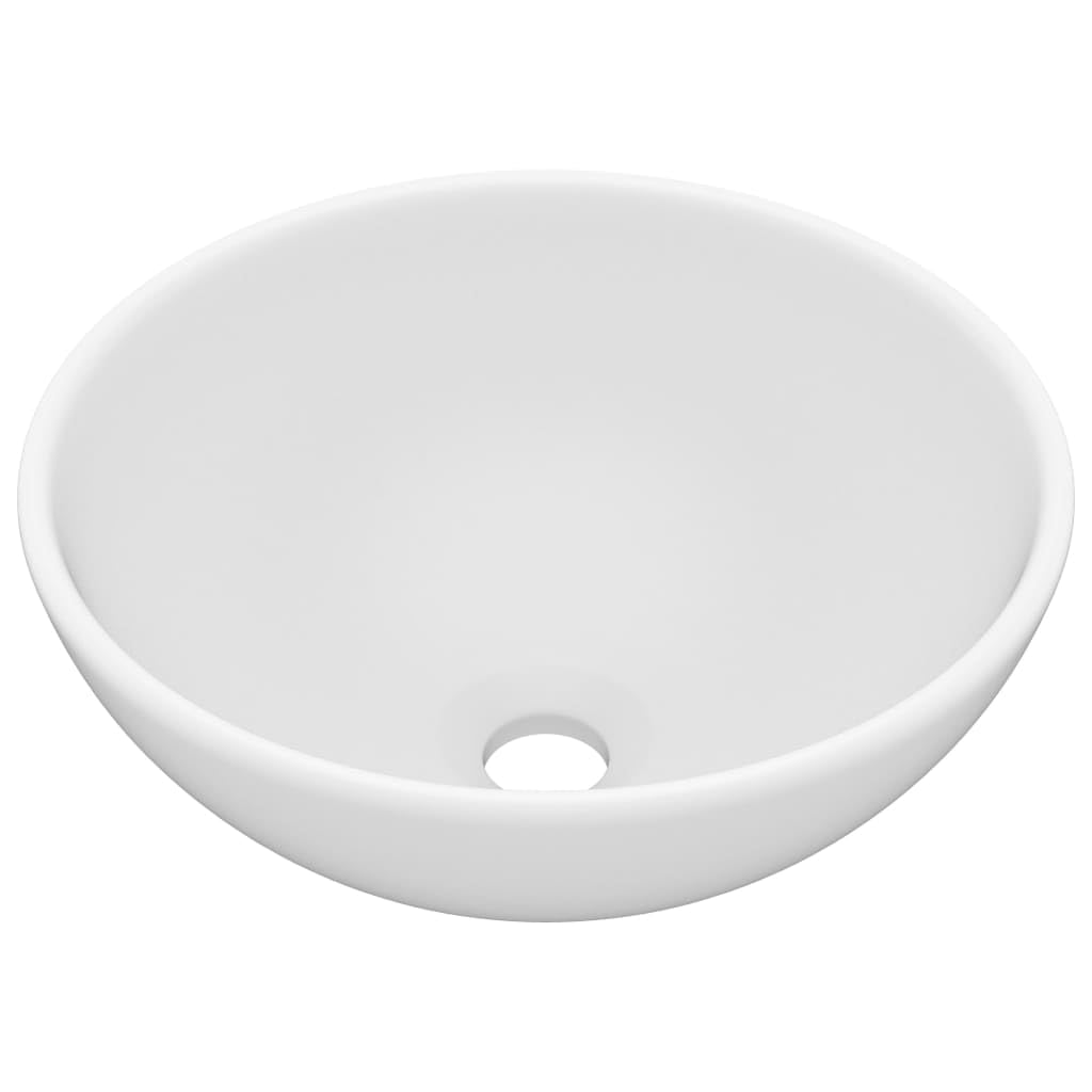 vidaXL Luxury Bathroom Basin Above Counter Vessel Vanity Wash Sink Cloakroom Washroom Powder Room Workplace Round Matt White Ceramic