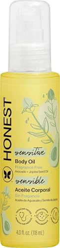 Image of The Honest Company Body Oil, Hypoallergenic, Fragrance-Free, 4.0 fl oz | Nourishing Body Oil Soothes Baby's Skin, 4.0 Fl Oz. Vegan, Fragrance-Free, Hypoallergenic, Plant-Based. For Sensitive Skin.