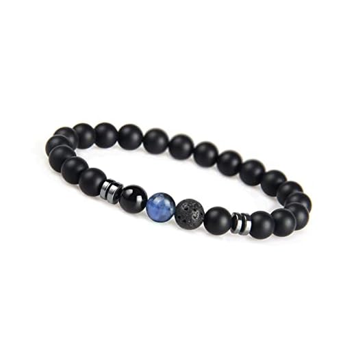GD GOOD.designs EST. 2015 ® Pulsera de Perlas Chakra Fabricada de ónix y Piedra volcánica, Pulsera energética con Perla de Jaspe de Colores, Pulsera de Yoga para Hombres y Mujeres (Azul Oscuro)