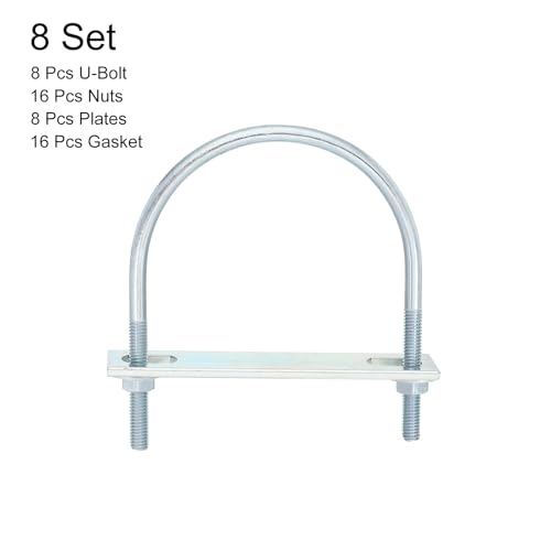 Image of uxcell Round U-Bolts, 8 Set 77mm Inner Width 99mm Length M6 Zinc-Plated Carbon Steel U Clamp Bolt with Nuts and Plates, for Boat Trailer