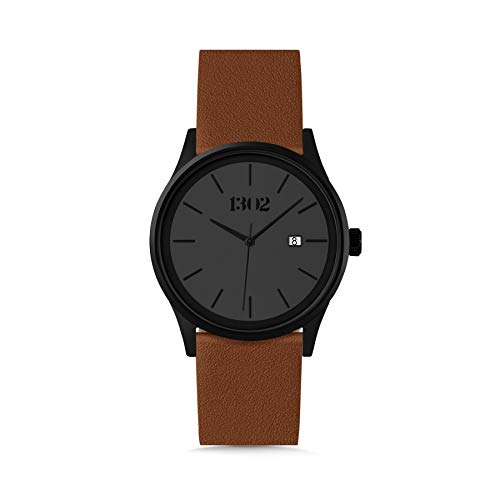 Men's Watches - Men Watches - Groomsmen Gifts - Mens Watch - Minimalist Watch - Wrist Watch for Men - Mens Leather Watch - Watches Men - Leather Watch Strap - Black Face Watches - Chestnut - 1302