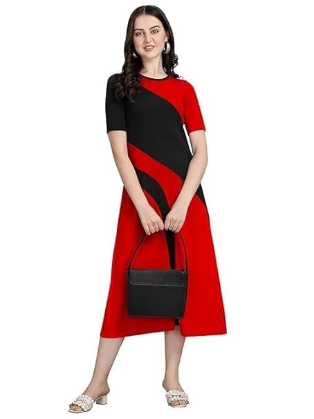 red and black dress for ladies Buy Trendy Women's Midi | Elegant Color Block Half Sleeve Dress Casual Maxi Dresses | Color:Silk Faille Regatta workwear+suits