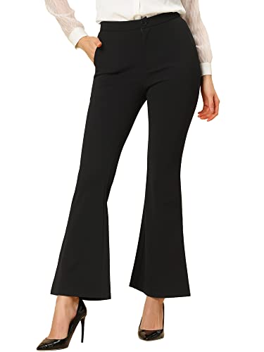 Allegra K Women's Elegant Trousers High Waist Slit Hem Flare Leg Stretch Work Pants
