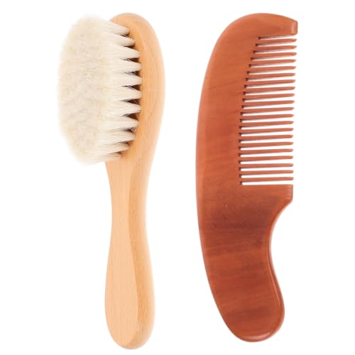 SOESFOUFU Baby Brush and Comb Set 2-piece Wooden Comb Brush Set Gentle for Baby's Scalp and Hair