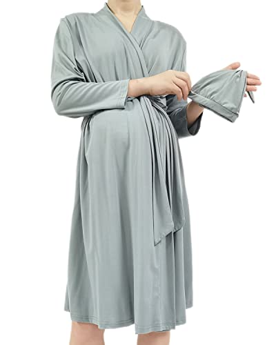 Image of SUFEINI Maternity Robe and Matching Baby Swaddle Blanket Set, Mommy Robe with Receiving Blanket Girls Boys Sleepwear
