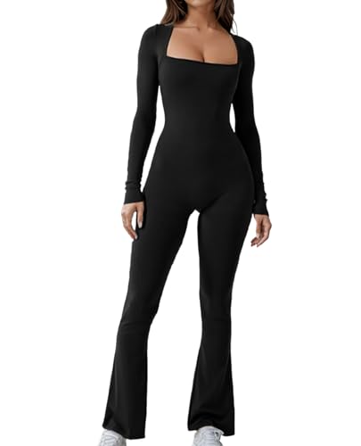Catálogo de Monos para Mujer que puedes comprar esta semana. 50 EKEJLI Overol de manga larga para mujer,Mameluco de yoga para mujer, cuello cuadrado,control de barriga, pierna ancha, modelado del cuerpo, estiramiento