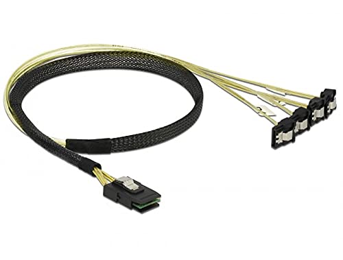 DeLOCK 85686 adaptador de cable 1 x Mini SAS SFF-8087 4 x SATA 7 pin Negro, Amarillo - Adaptador para cable (1 x Mini SAS SFF-8087, 4 x SATA 7 pin, 0,5 m, Negro, Amarillo)