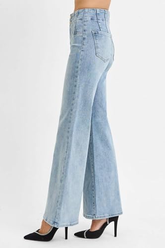 SALT TREE Risen Jeans - High Rise Wide Front & Back Dart Waist Jeans - PW211264