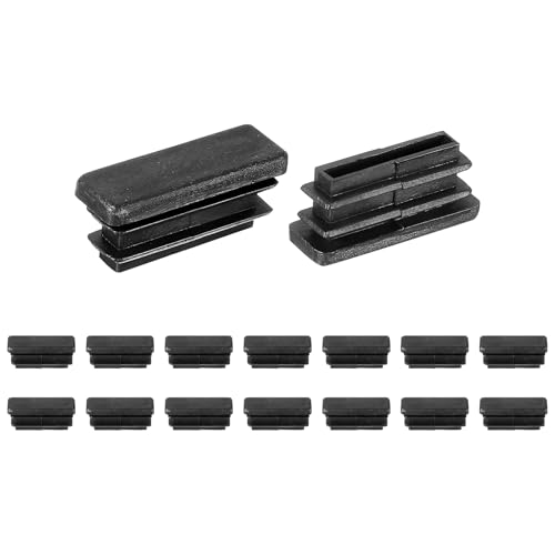 Image of uxcell 16 Pcs Rectangle Tubing End Caps 1 1 /8 x 3 /8 Inch Plastic Hole Plugs Insert End Cap for Metal Tubing Post Chair Leg Table Bookshelves Furniture, Black
