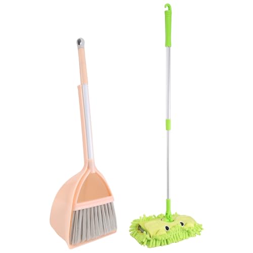 Pqahffowr Herramientas de Limpieza para NiñOs, 3 Piezas de Trapeador PequeñO, Escoba PequeñA, Recogedor PequeñO, Juego de Ayuda para el PequeñO Servicio de Limpieza (3 Piezas)