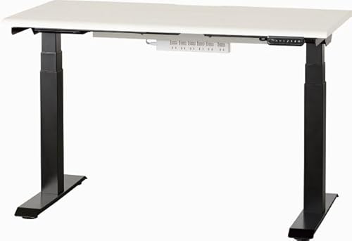 小島工芸 電動昇降式 デスク JDEB 幅120cm 奥行き60cm 高さ61?126cm 高さメモリー機能 ダブルモーター 6口コンセント 配線コード溜まり 静音 天板 ウッディホワイト 脚 ブラック 6093