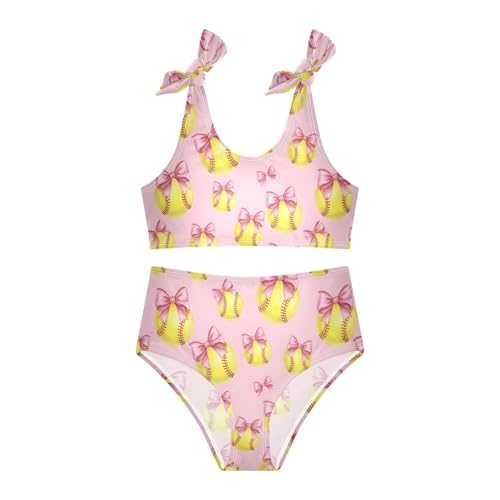 Image of Girls Swimsuit Two Piece Swimwear Bikini Set Pink Bow Softball Bathing Suit for 3-12T,